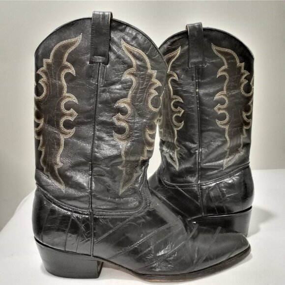 JE-VER EXOTIC LEATHER MENS COWBOY BOOTS BLACK SIZE 13.5 - Picture 1 of 9